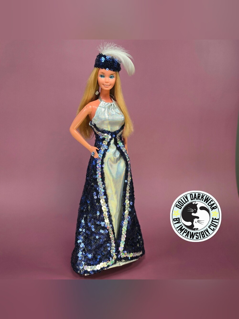 For Vintage Barbie Doll- Superstar Barbie 70s Inspired Sequin Evening Gown